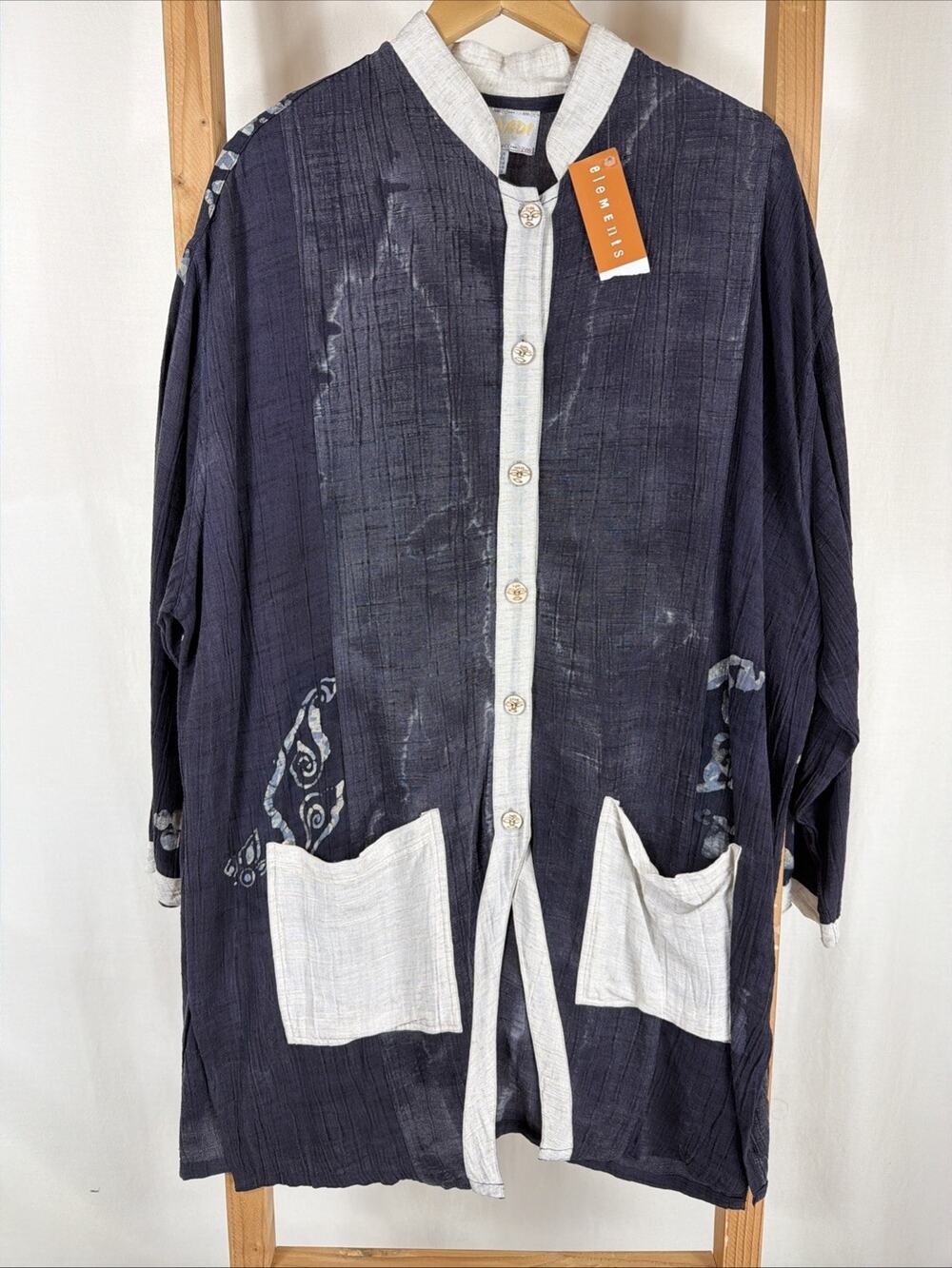 NWT Kusnadi New York Black With Batik Pattern Drop Sleeve Jacket #1327 One Size